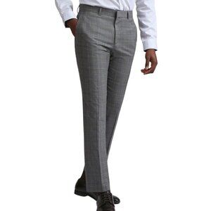 Ted Baker London Jay CT Wool Plaid Dress Pants Gray Italy 35R Slim Fit Trousers